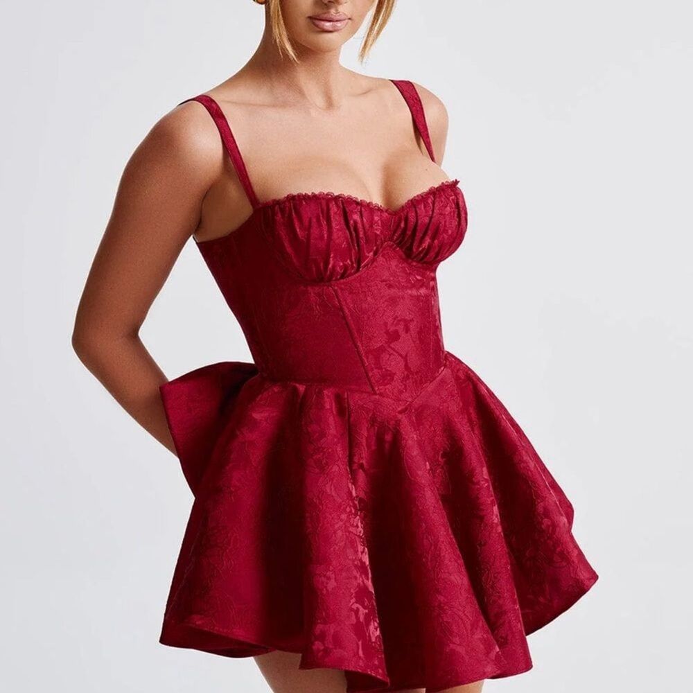 Babyboo EMELIE PLAYSUIT - RED size large jacquard print with bow and corset top
